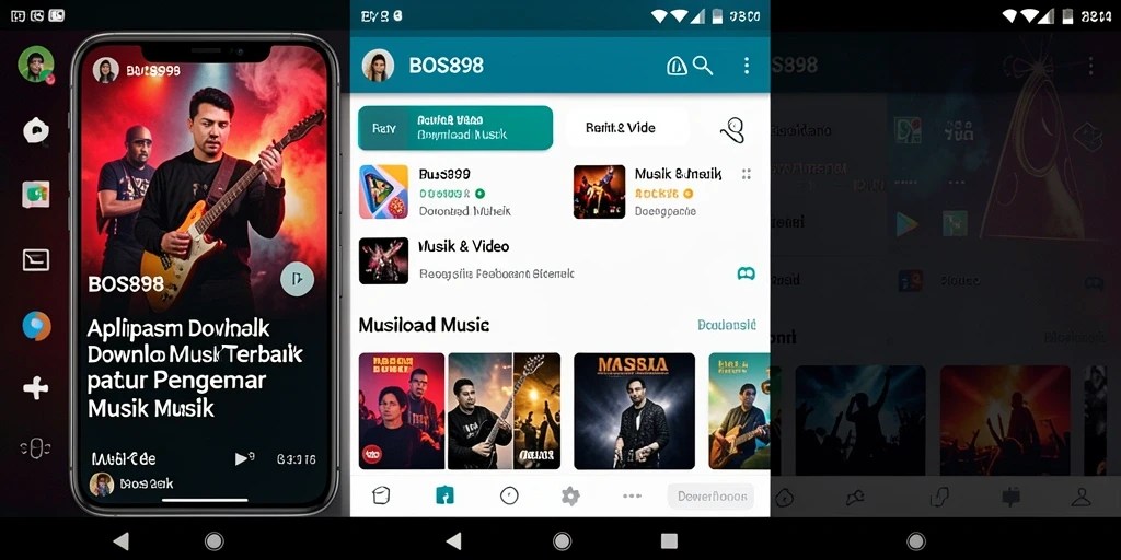 Antarmuka aplikasi BOS898 untuk Download Musik yang sederhana dan fungsional.