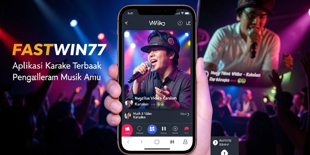 Tampilan antarmuka aplikasi FASTWIN77 yang sederhana dan menarik untuk karaoke.